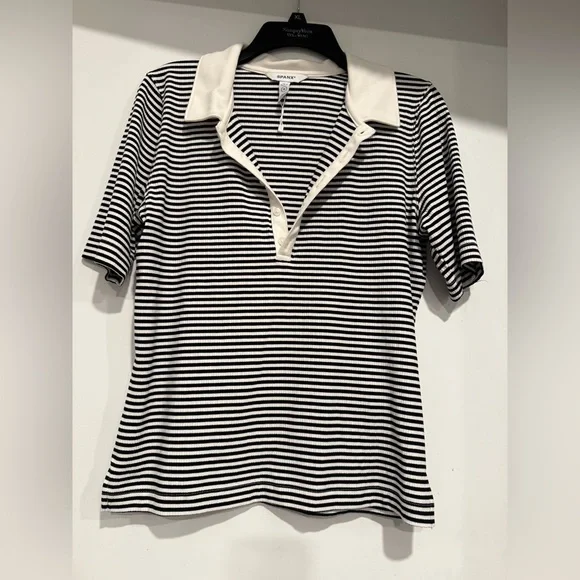 Spanx Stripe Rib Polo Size L NWOT - Picture 2 of 5